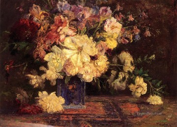印象派の花 Painting - 牡丹のある静物 印象派の花 セオドア・クレメント・スティール